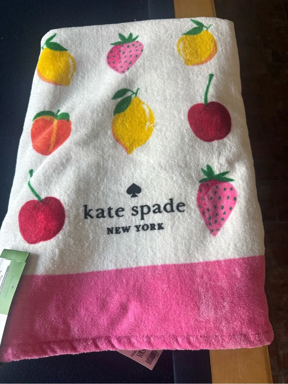 2 kate spade♠️ 72x36 summer fruit beach towels with pink trim! Super soft⛱️☀️💦